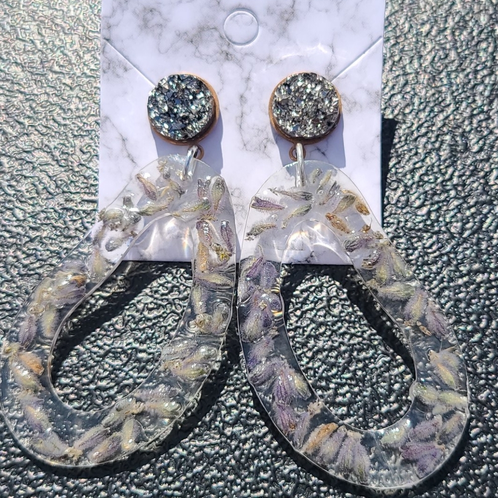 Lavendar Filled Druzy Acrylic Earrings